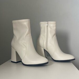 White Block Heel Short Boots